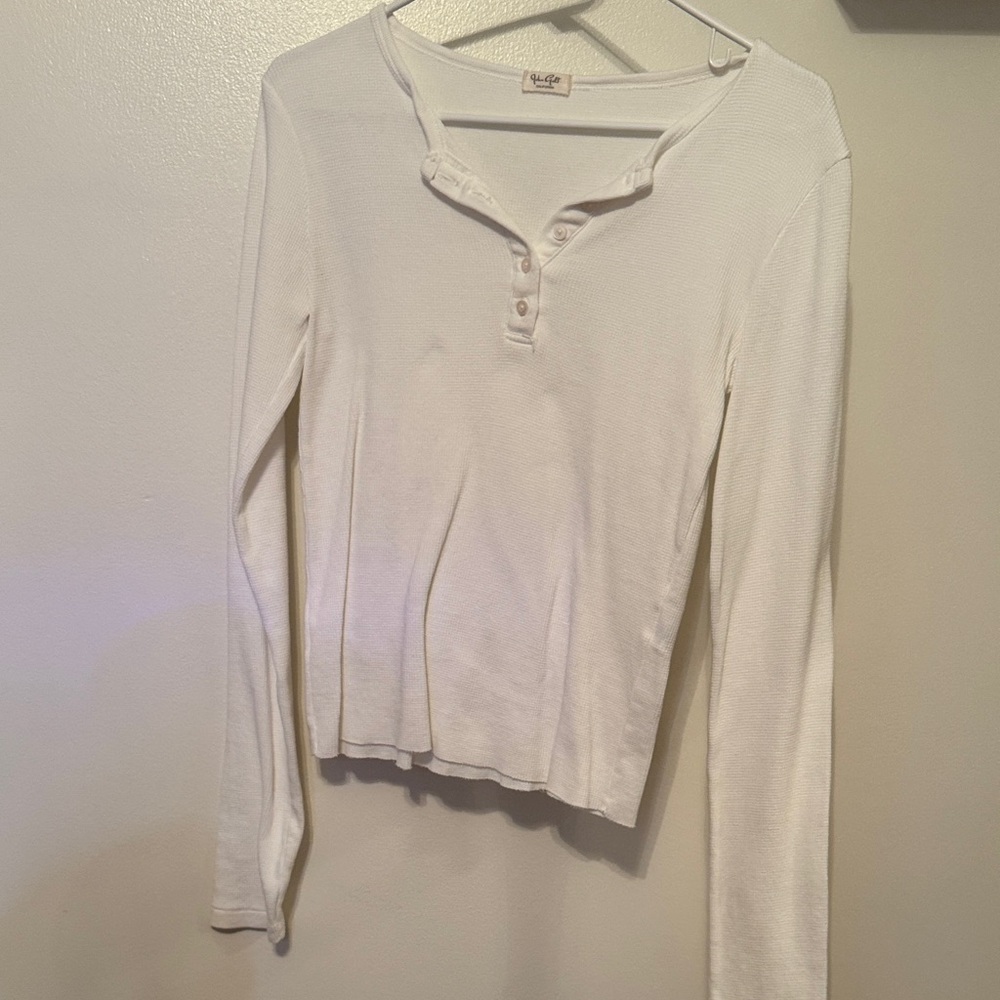 Brandy Melville White Long Sleeve Henley